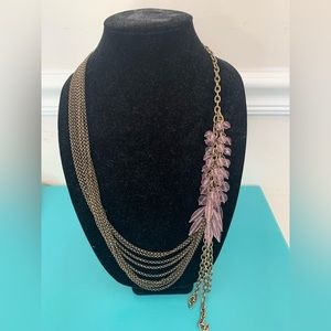 Lia Sophia muted gold multi length chain -tiered-with pink stones necklace NWOT